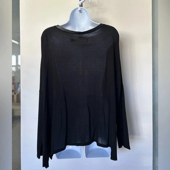 Enza Costa black boxy top lamb leather trim long sleeve Size M - Picture 3 of 8